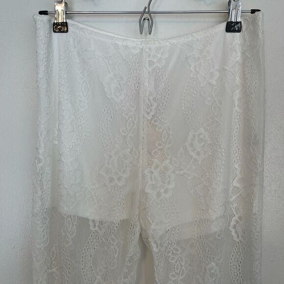 RAGA Lovely Floral Lace White Flare Pants.Size M - Picture 4 of 12